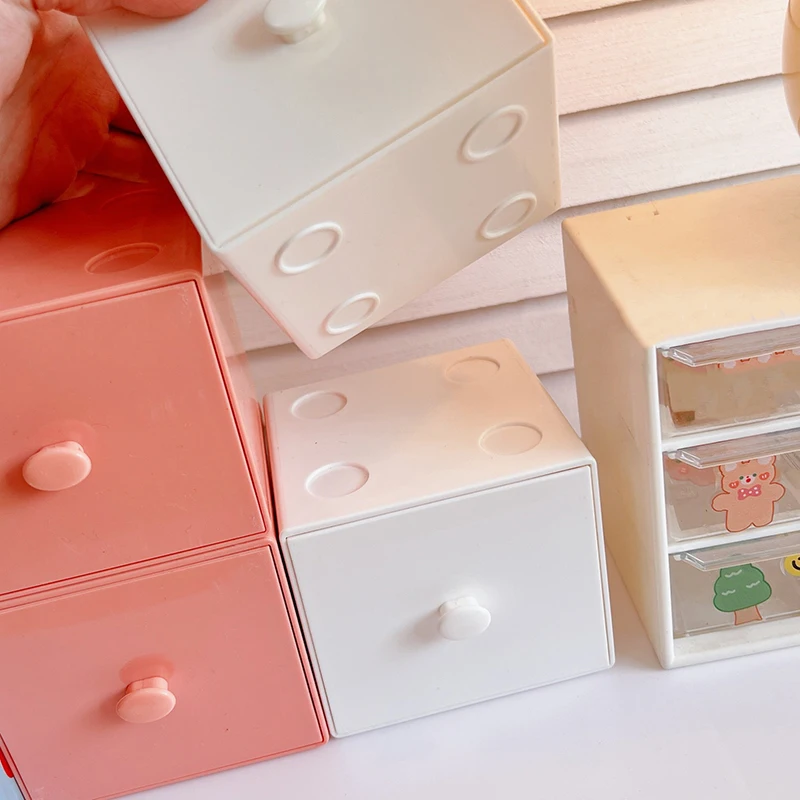 Pastel Square Storage Box Stackable Modular Drawer Organizer with Lid for Makeup Jewelry Desktop 9*9.2*8cm