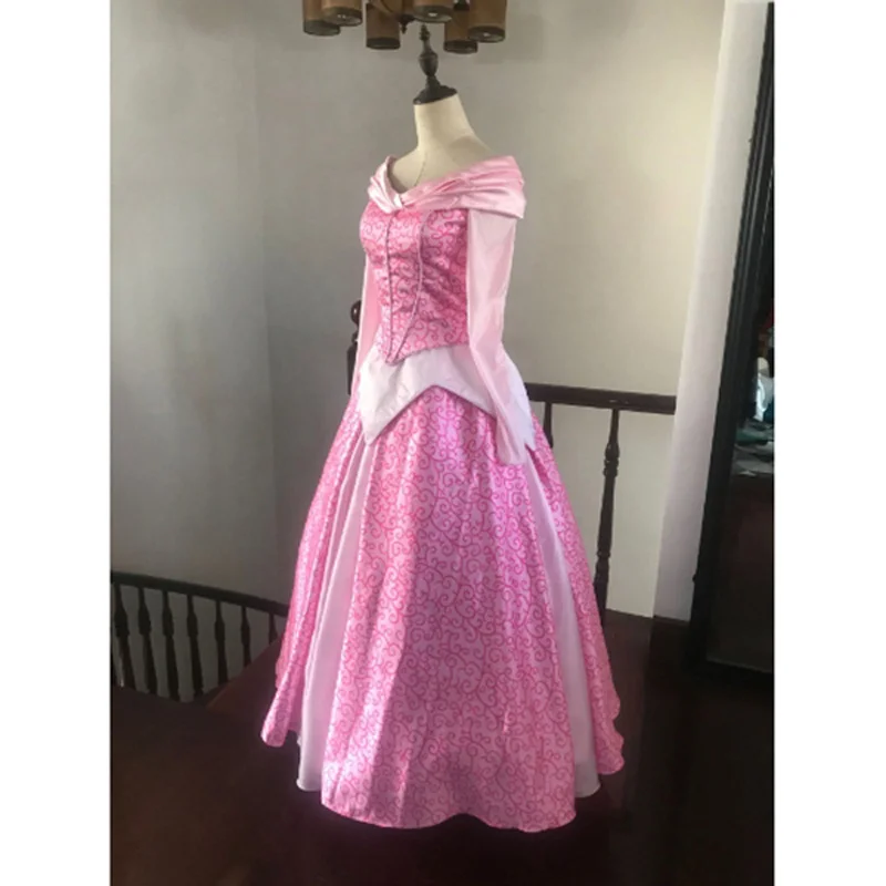 Movie Aurora Princess Cosplay Costume Long Sleeve Pink Dress For Adult Girl Women Halloween Party Costume Dress Custom Made