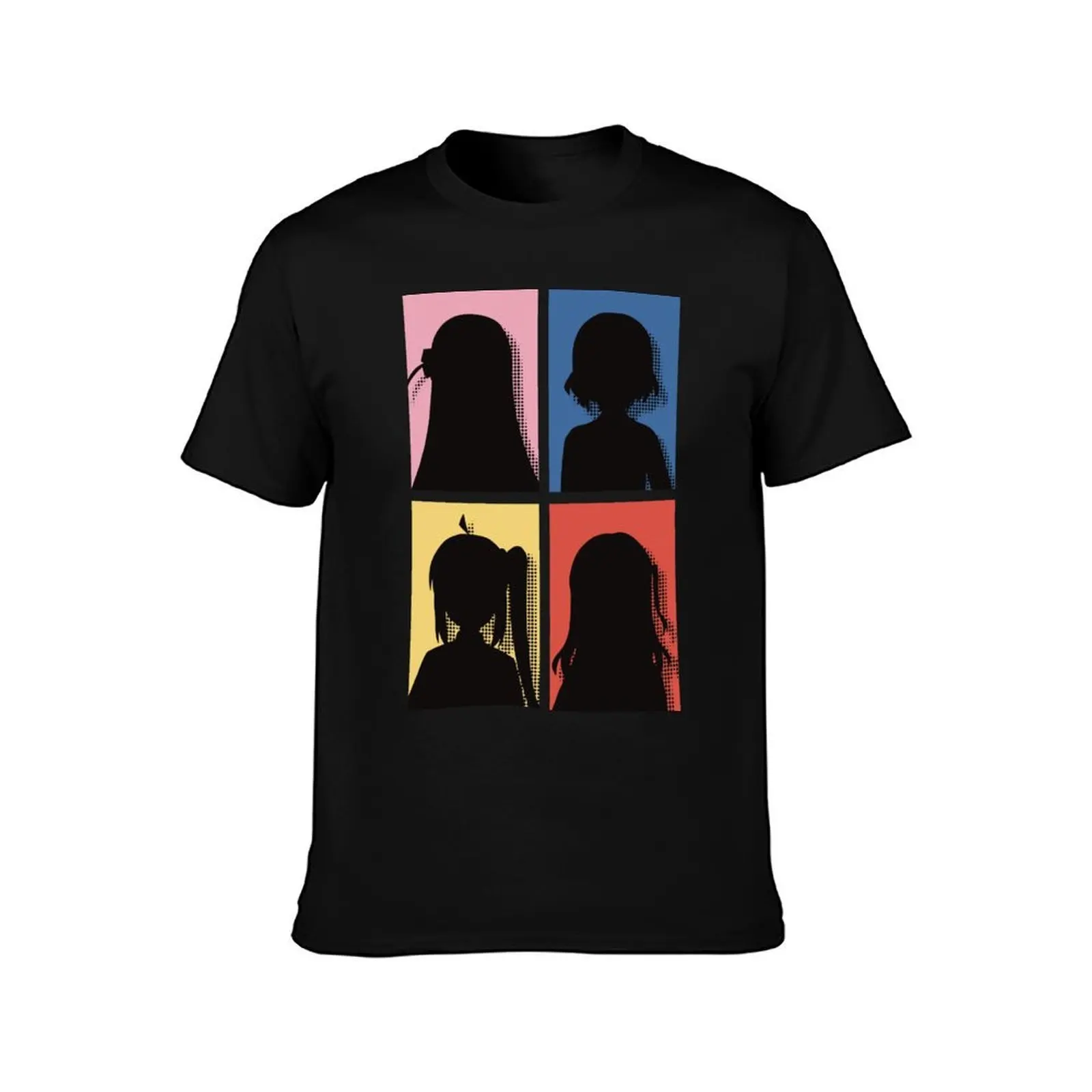 All The Main Characters In Bocchi The Rock Anime In A Cute Minimalist Pop Art Design Colored In Their Own Hair Color T-Shirt