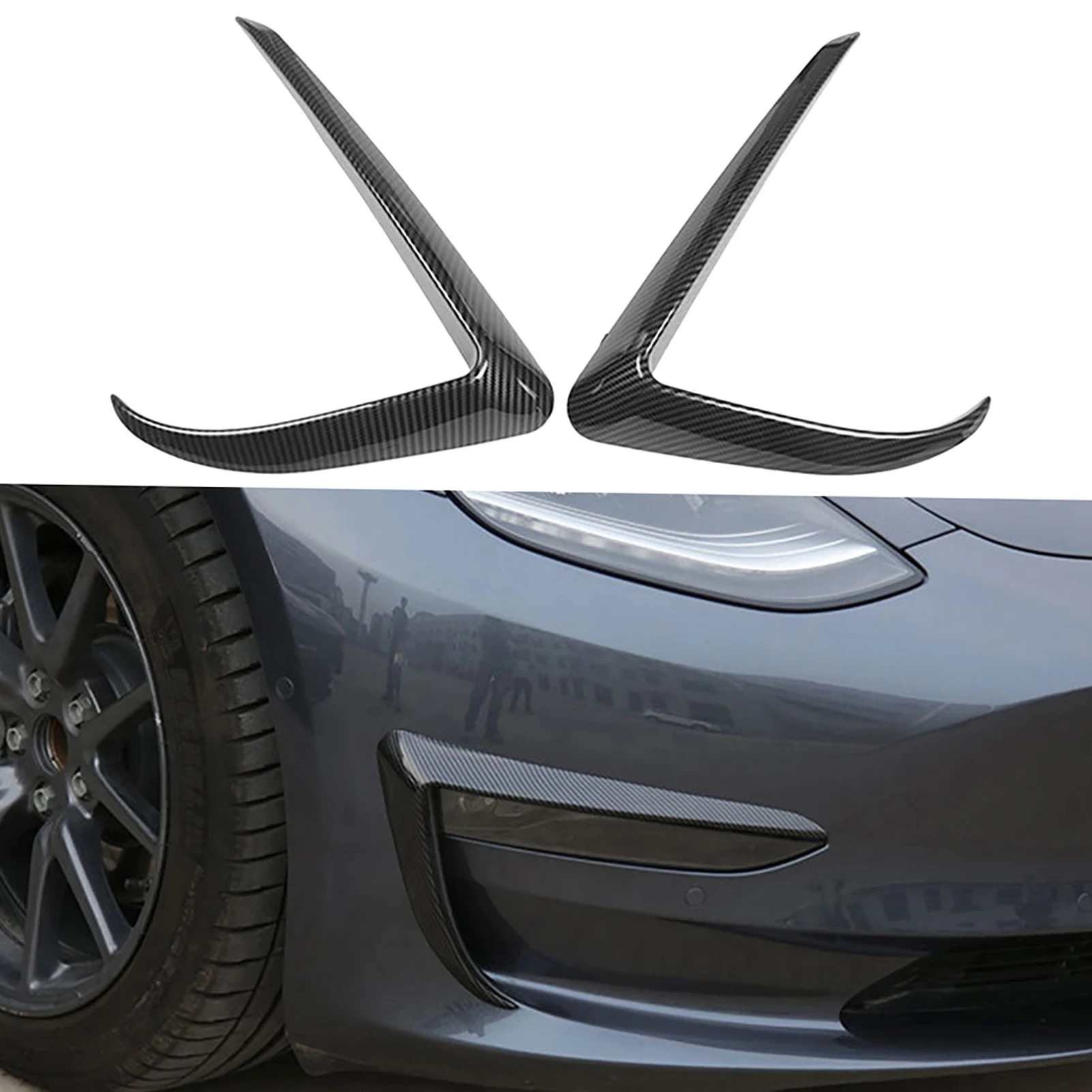 

Крышка противотуманной фары из углеродного волокна для Tesla Model 3, накладка на век фары, комплект защиты переднего бампера