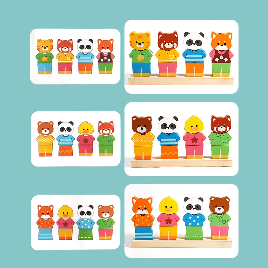 เกมต่อไม้สัตว์แบบมอนเตสซอรี่ ของเล่นเสริมพัฒนาการ ฝึกการคิดเชิงตรรกะ จินตนาการ และการเล่นบทบาทสมมติ พร้อมตัวต่อหลากสี