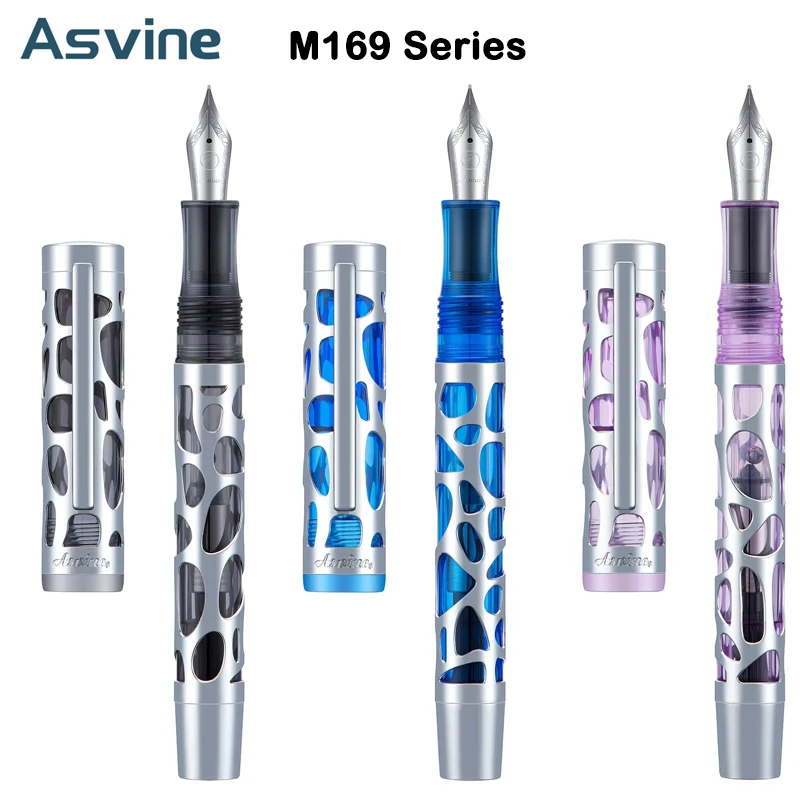 

Asvine M169 Acrylic Dropper Fountain Pen EF/F/M Nib Transparent Metal Skeleton Pen Writing Office School Supplies Stationery