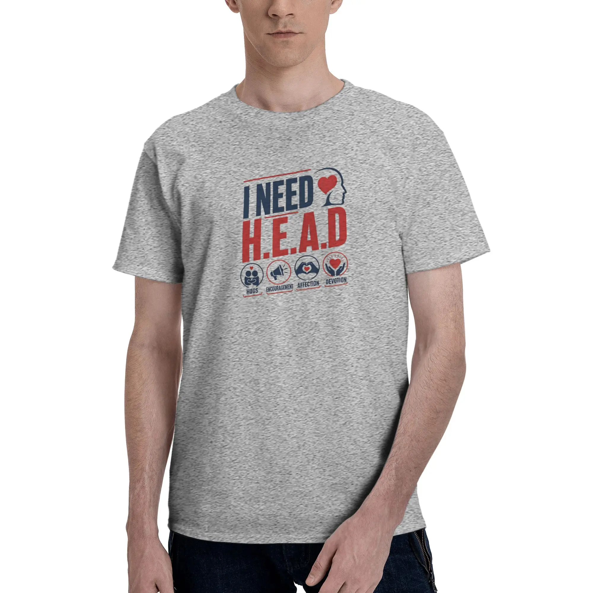 1 Piece Encouragement Graphic Funny 100% Cotton T-Shirt I NEED HEAD Tees Tops For Men
