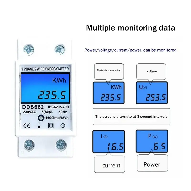 AEE6-Din-рейка цифровой однофазный счетчик нулевой энергии счетчик белой энергии переменного тока 220 В кВтч напряжение ток энергопотребление Mete