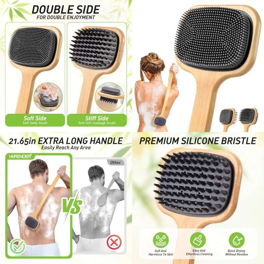

Dual-Sided Back Scrubber for Shower, 21.65'' Long Handle Back Brush, Soft Silicone for Sensitive Skin, Dry Brushing & Back Cleansing, Dry Quickly Body Bath Brush for Men, Women, Elderly