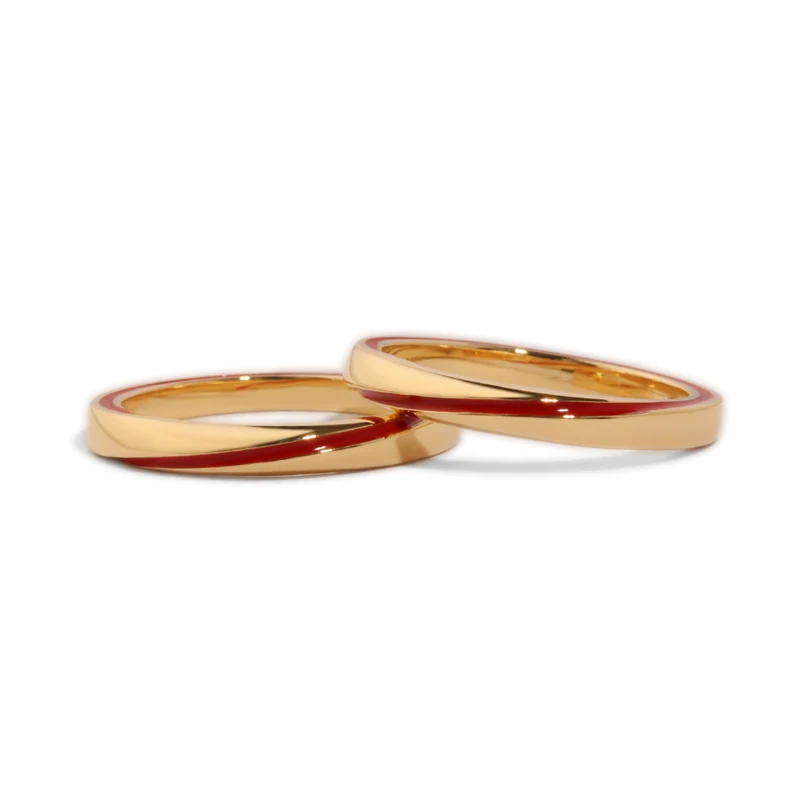 Red Thread of Fate 18K/14K/10K Gold & PT950 Platinum Diamond Couple Rings, Destined Wedding/Engagement Gift