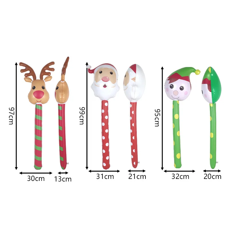 Christmas Inflatable Toys Cute Cartoon Elk Santa Claus Snowman Pattern Kids Favor Christmas Gifts Handheld Balloon Stick