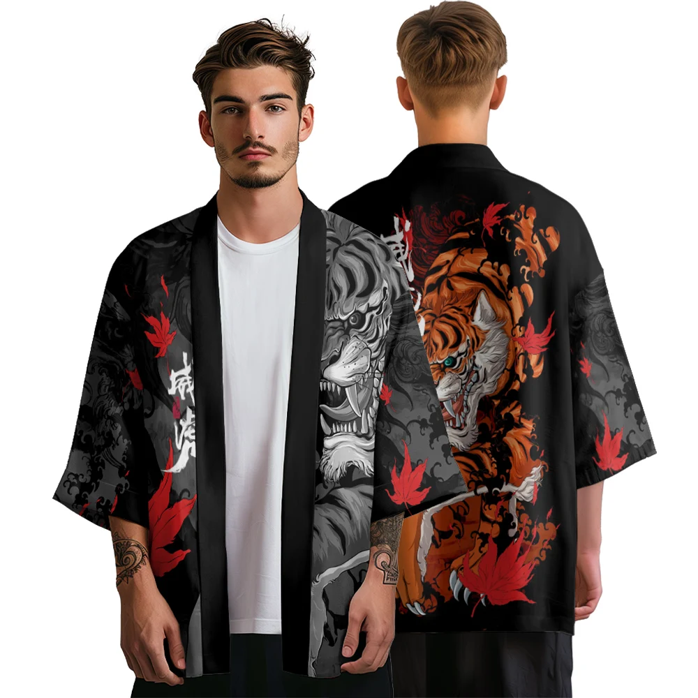 

Summer Robe Traditional Samurai Kimono Men Japanese Tiger Print Cosplay Haori Female Cardigan Yukata Hawaiian Shirt Elegant