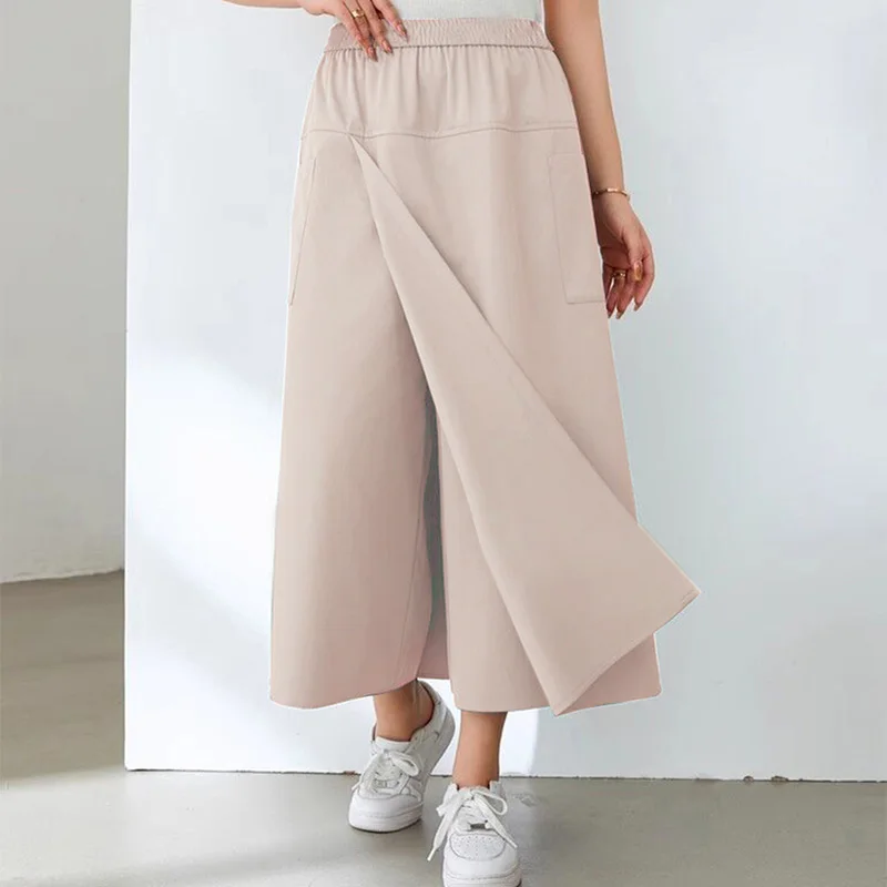 Plus size, popular American workwear plus size women's high waist A-line split half skirt fat mm wide leg skirt pants 3423