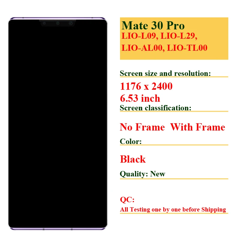 6.35''OLED LCD Fro Huawei Mate 30 Pro LIO-L09 L29 AL00 TL00 LCD Touch Display Screen Digitizer Parts For Huawei Mate30Pro Repair