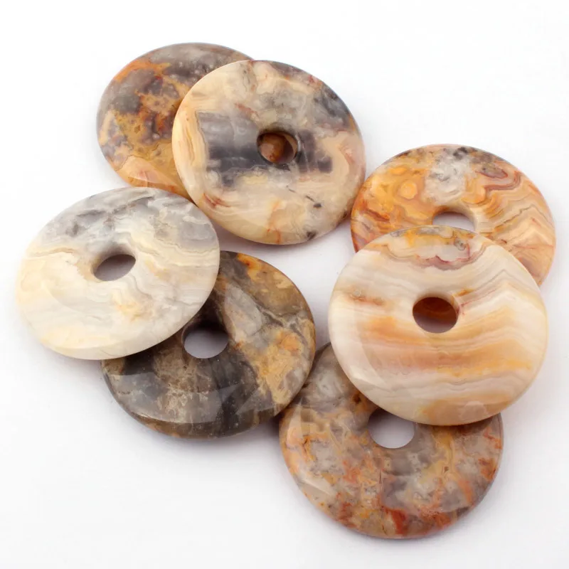 30,40,50mm Donut Circle Crazy Lace Agates Stone Beads 1 Pcs for DIY Accessories Pandant Necklace Charm Jewelry Components Making