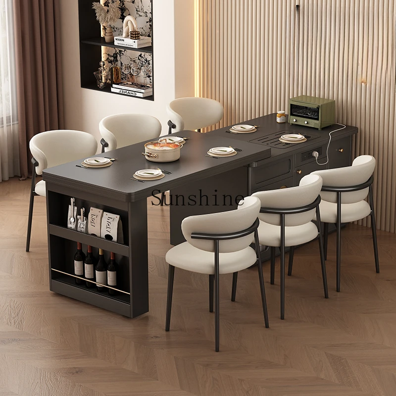 Falling table integrated small apartment living room kitchen household Italian rock slab mid island tea table