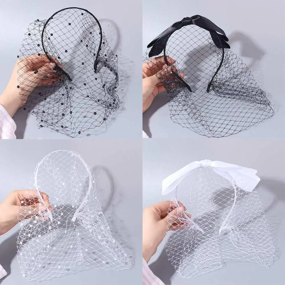 New French Style Bride Veils Satin Bow Elegant Bridal Headwear Fairy White Wedding Headband Tiara image 2