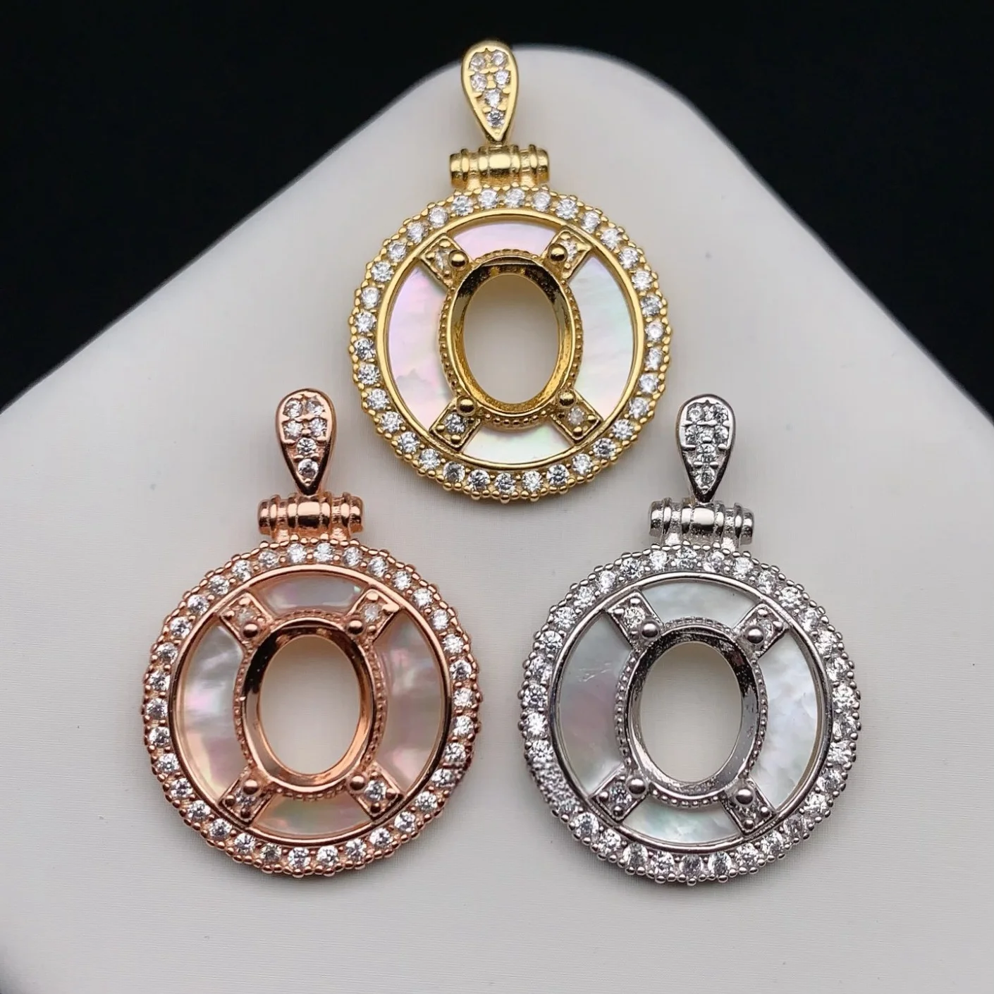 MeiBaPJ Inlay 7*9mm Oval GemStone S925 Sterling Silver DIY Empty Pendant Holder for Women Fine Jewelry Accessory Free Mail