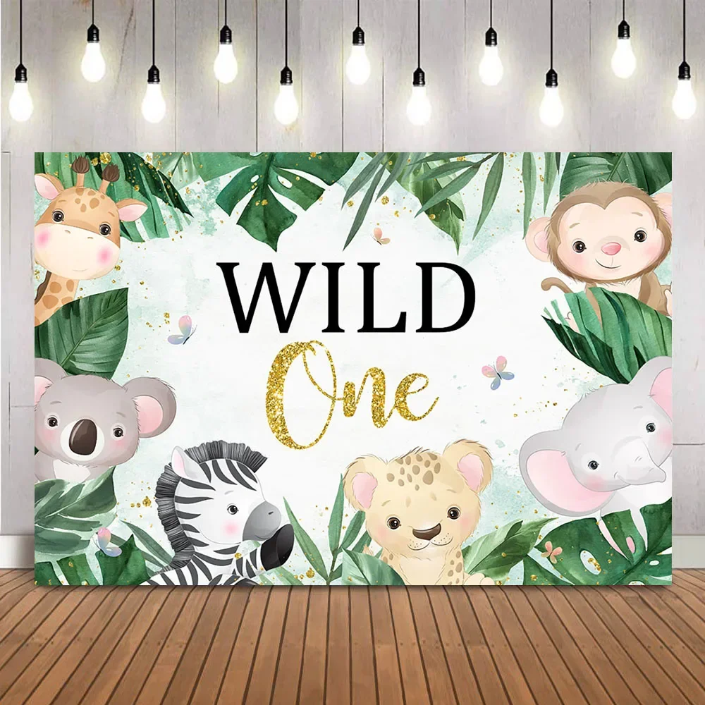 Wild One Background for Boy 1st Birthday Safari Jungle Backdrop Greenery Animals Birthday Kids Photo Background First Birthday