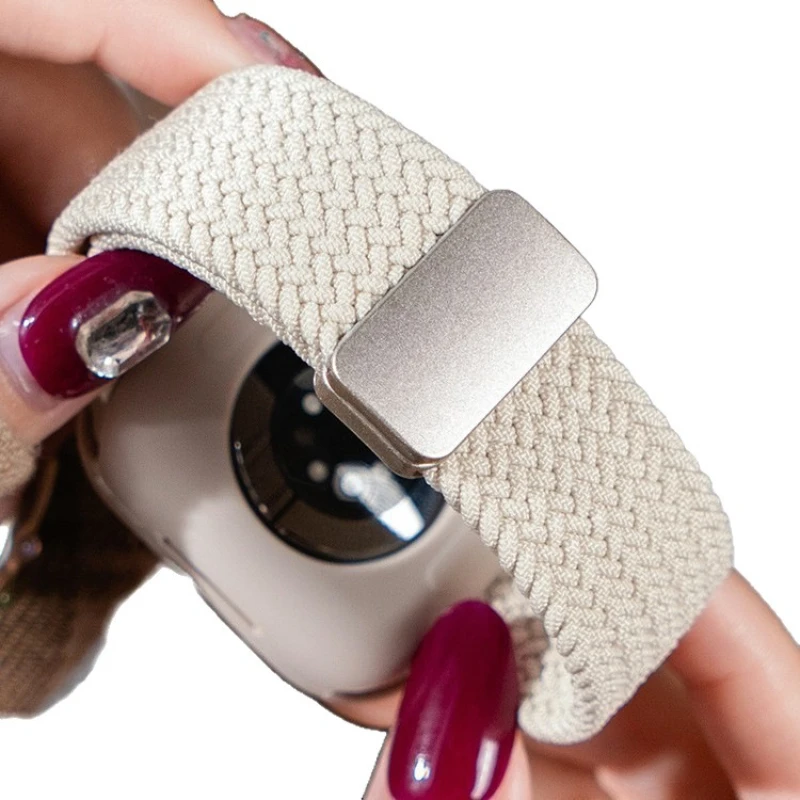 حزام مضفر لساعة أبل 40 مللي متر 45 مللي متر 49 مللي متر 42 مللي متر سوار بإبزيم مغناطيسي iWatch Series SE 6 7 8 9 10 Ultra 2 شريط مرن