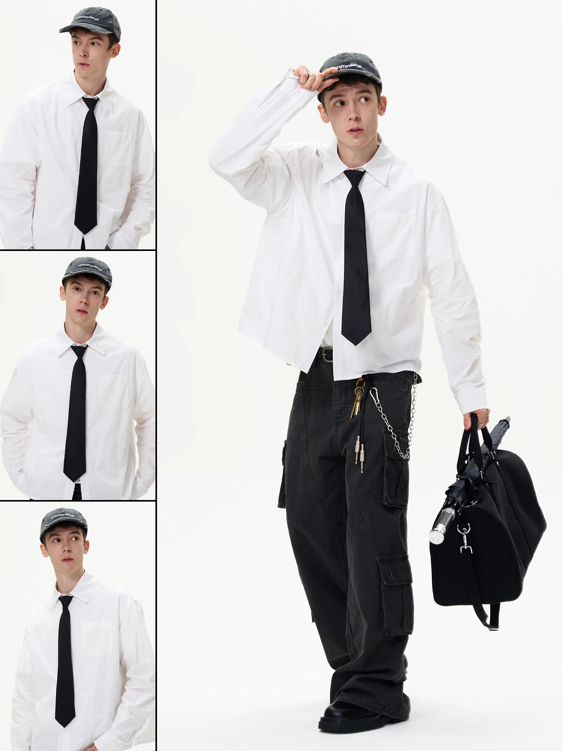 

Мужская свободная повседневная футболка MADWITCH Autumn American Retro из чистого хлопка, белая, с отложным воротником, в стиле Cleanfit, трендовая, с длинным рукавом