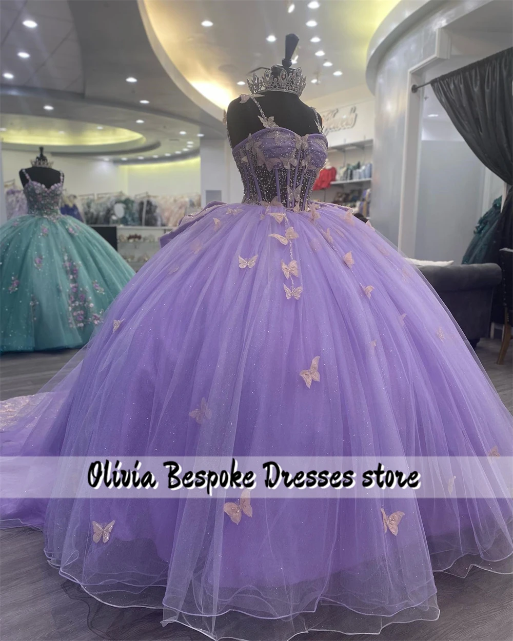 Graceful Purple Bow 15 Quinceanera Dresses Lace-up Ball Gown Beads Butterfly Applique Corset vestido para xv años Customized