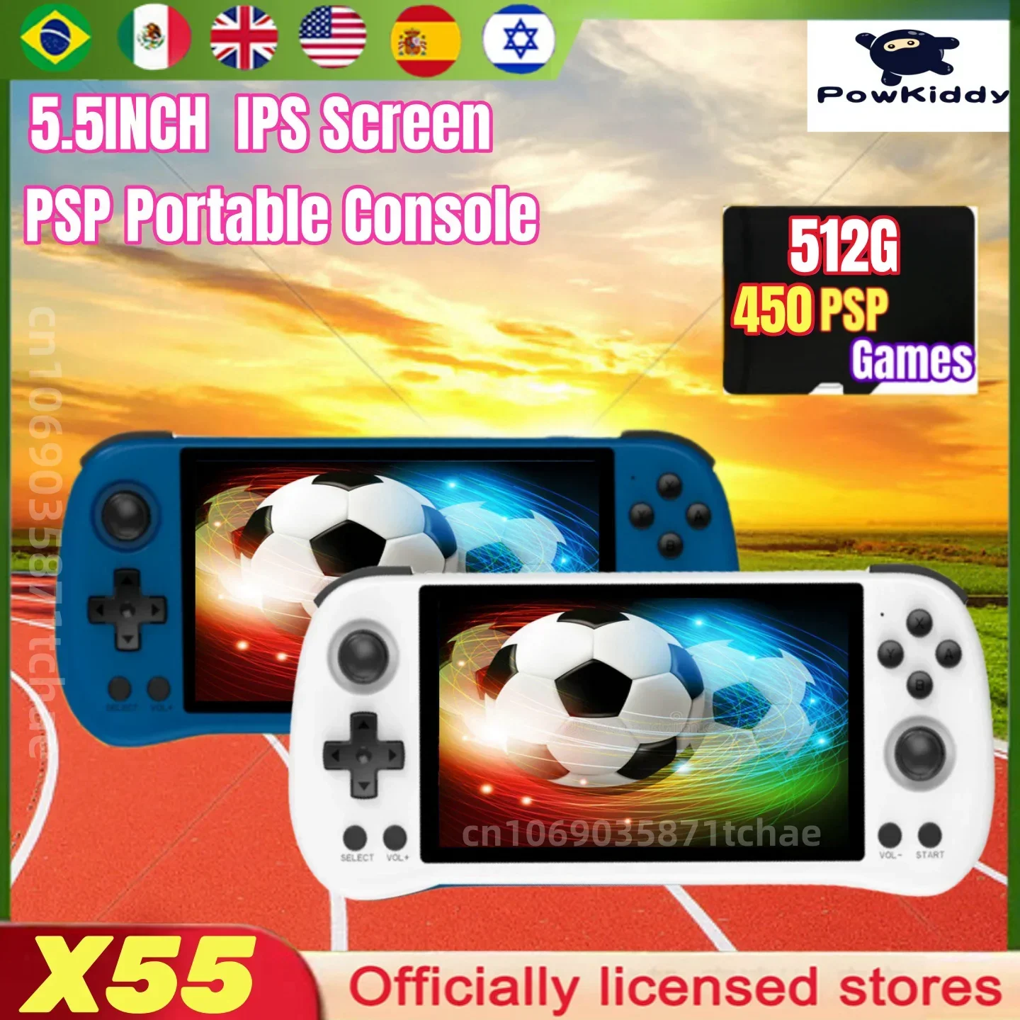 

POWKIDDY X55 Portable Handheld Game Console 5.5INCH IPS Screen RK3566 Retro Video Game HD 450 PSP Linux System 512G 90000 Game