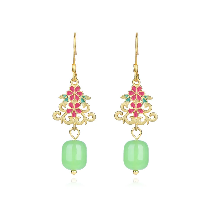 

Серьги-талисманы из натурального зеленого нефрита, винтажные, с позолотой 18 карат, роскошные модные аксессуары, амулеты, подарки для женщин