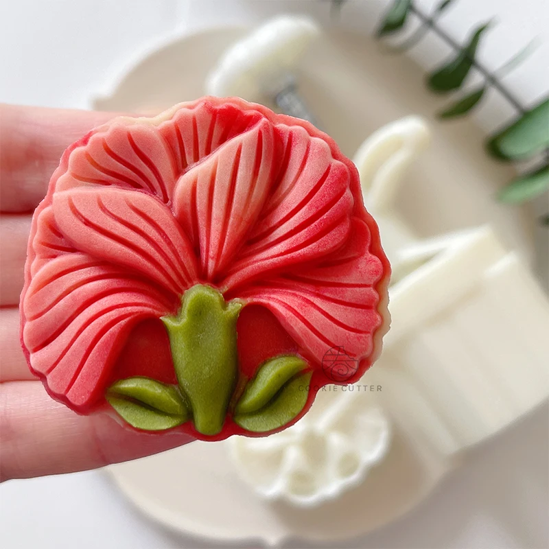 75g Iris Flower Shape Mooncake Mold Mung Bean Cake Chinese Mid-Autumn Festival Pastry Baking Mold ABS Plastic Kitchen Accessorie