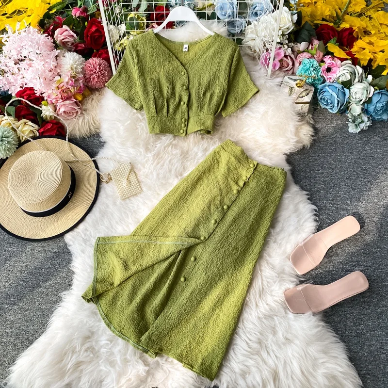 

Anti-Aging Tea een And Avocado een Skirt Set Women's Faion Two-Piece Suit Fre Sle for Young Ladies