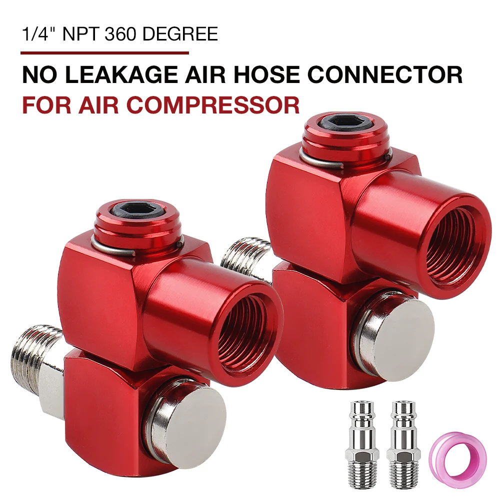 

2Pcs 1/4" NPT 360° Swivel Air Hose Fittings No Leakage Air Hose Connector Pneumatic Tool Adapter for Air Compressor Attachments