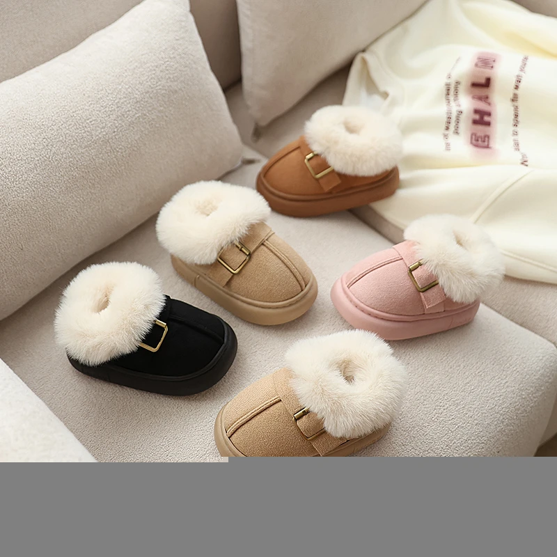 

Kids Casual Cotton Shoes Children Imitation Leather Fur Winter Boots Thick Warm Boy Girl Snow Boots Non-slip Children Suede