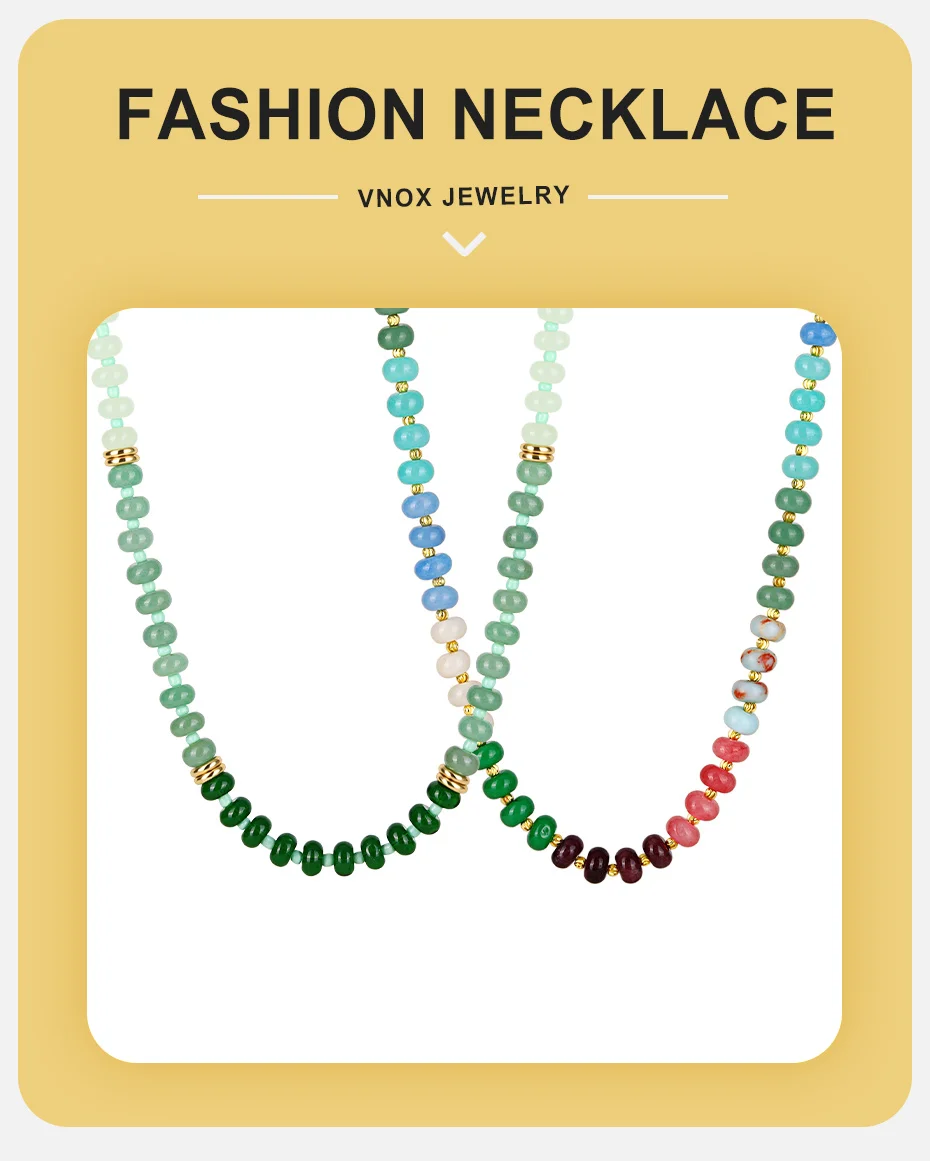 Vnox mehrfarbige, simulierte Steine, handgefertigte Halsketten, bunte Natursteinperlen, Halsband, Sommer, Strand, trendiger Boho-Schmuck, Geschenk – Detail 1