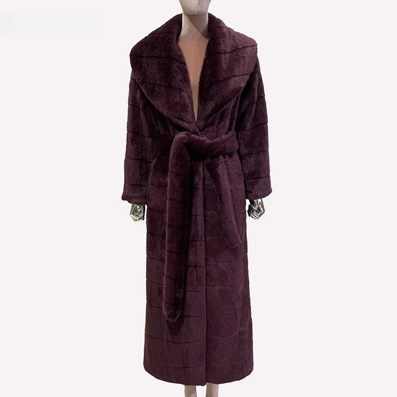 

Женское зимнее модное пальто Nerazzurri из искусственного меха норки, фиолетовое в полоску, с длинным ворсом, прямого кроя, экологичное