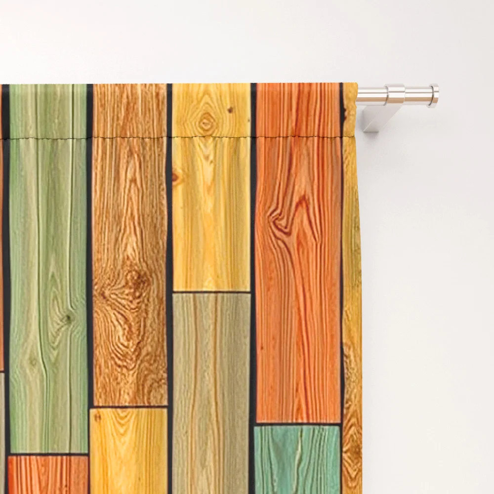 Rustic Multicolor Wood Board Curtain Panels, Vertical Wooden Plank Grain Vintage Texture Pattern Drapes for Balcony Decoration