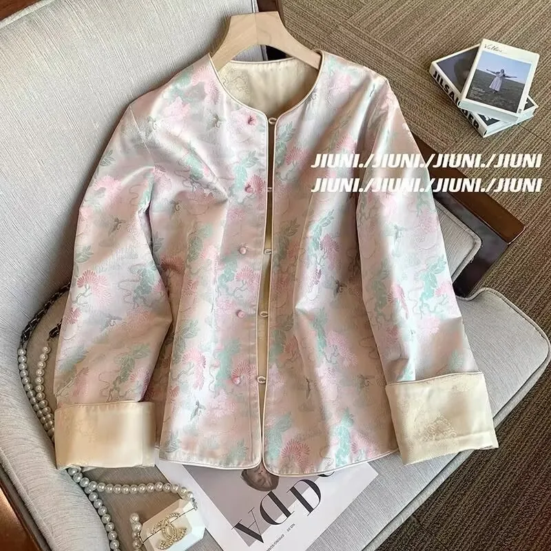 

New Women's Jacket Chinese Crewneck Jacquard Button Short Jacket Women's SpringHigh-grade Unique Fashion National Style Jacket