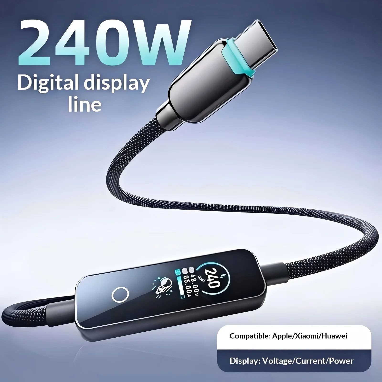 

240W USB C Charging Cable with Digital Display, 120W Fast Charging for iPhone 17 Pro Max, MacBook, iPad 16, Xiaomi 15, Huawei –