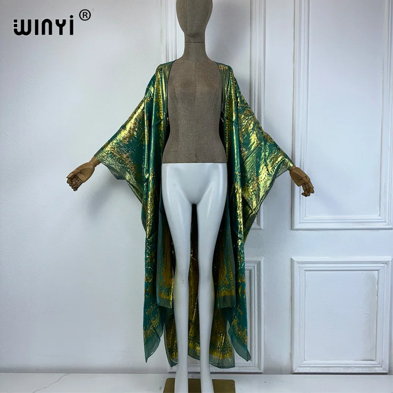 Winyi Bikini Cover-Ups Fashion Print Vrouwen Zomer Kleding Kimono Jurk Strandkleding Zwempak Strand Cover Up Maxi Jurk Abaya