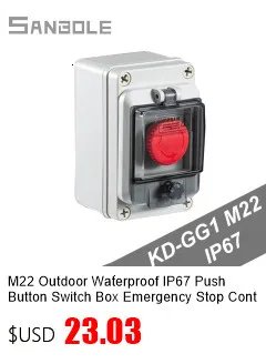 M22 Im Freien Wasserdichte IP67 Push Button Switch Box Notfall Stop Control Verteilung Rot 10A Schraube Installation – Detail 3
