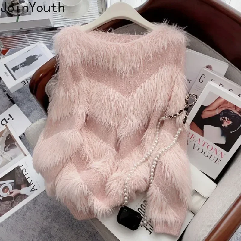 Elegant Pullovers Women Fall Winter Clothing O-neck Casual Korean Jumper Tassel Sweet Knit Oversized Sweater Sueter Mujer