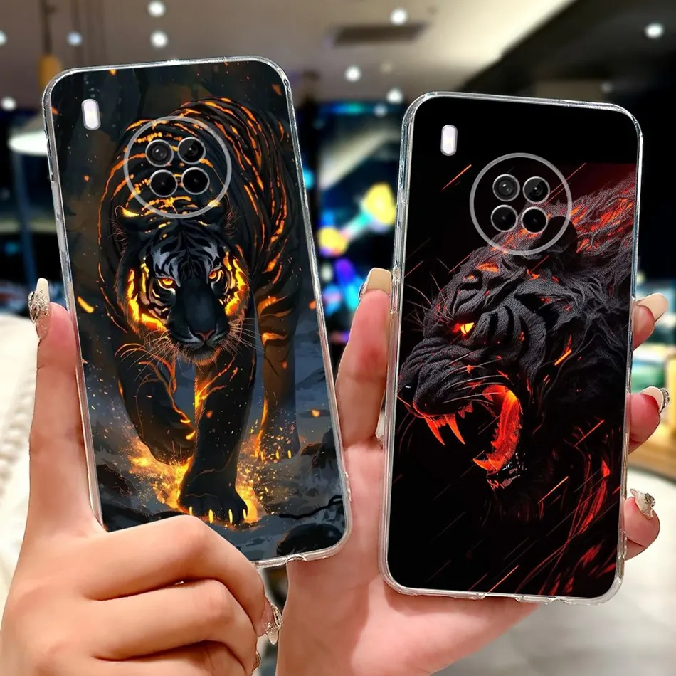 For Huawei Y9a Phone Case Nova Y9a FRL-L22 FRL-L23 Elegant Floral Cat Painted Soft Silicone Transparent TPU Cases