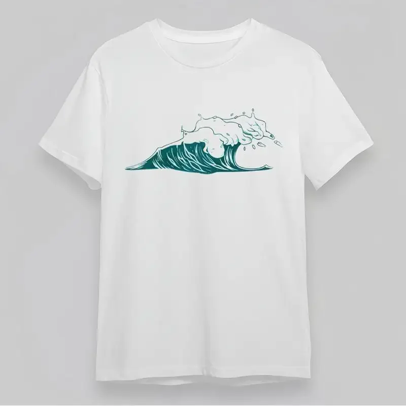 Women'S Fashion T Shirt Ocean Wave Splashing Foam Soft Cotton Short White