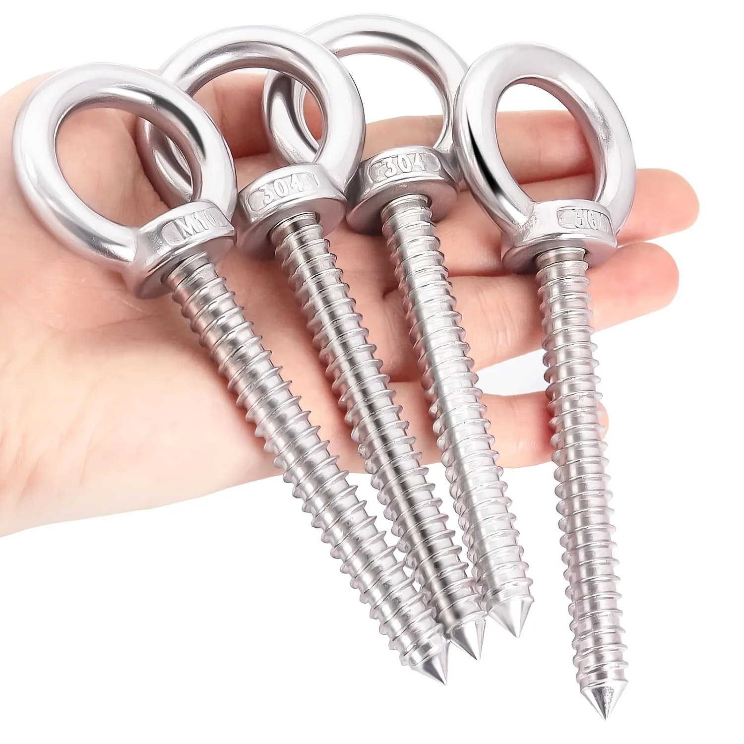4 Heavy-duty Stainless Steel Eye Bolts – for Hammocks, Hanging Chairs and Timber Structures – M8x80 Thread, Rust-resistant,