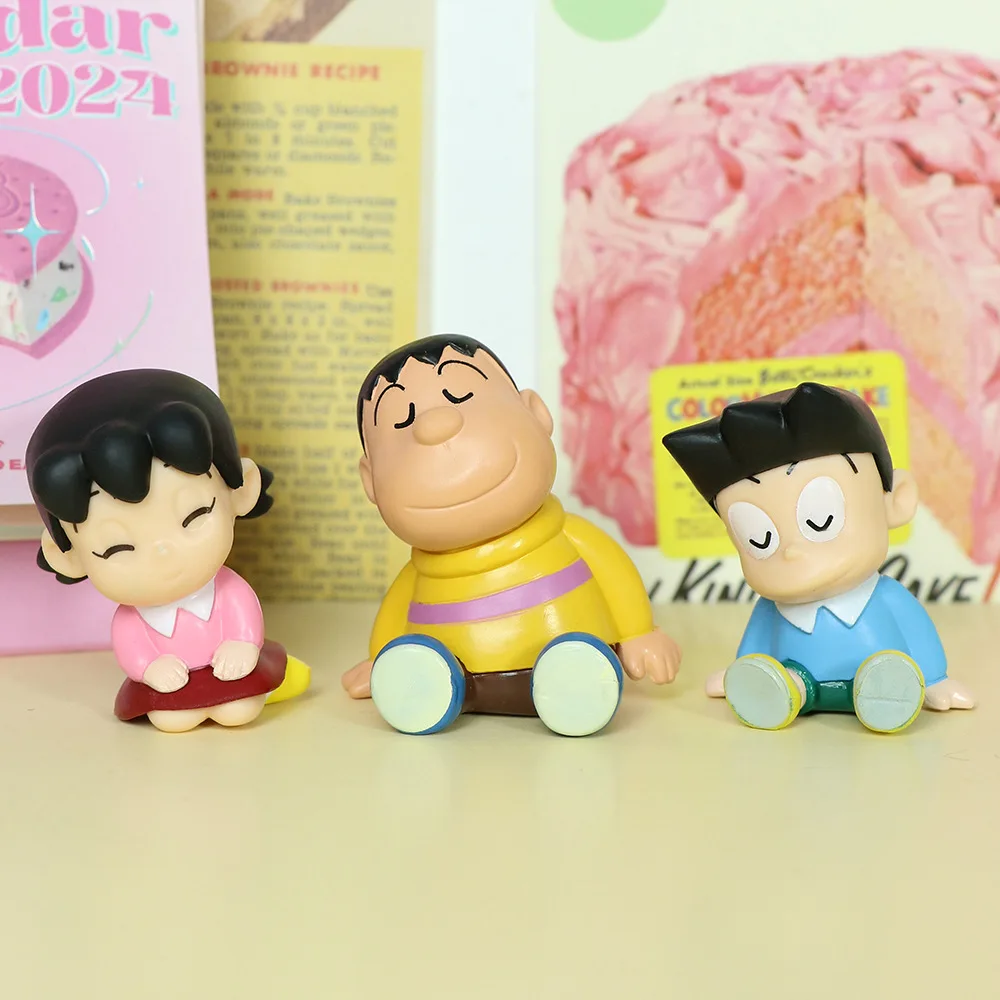 Anime Doraemon Q Versão Mini Action Figure, PVC Modelo Estátua, Anime Brinquedos, Enfeites de Carro, Desk Decor, Presentes Boneca, Em Caixa, 6Pcs por Conjunto