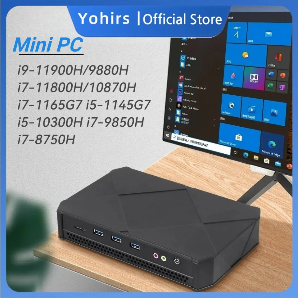 Mini PC Gaming com Windows 11, Computador Desktop, Linux, DDR4, NVMe, SSD, DP HDMI, HDMI, Typ-C, 4K, Tela UHD, 11ª Geração, i7-1165G7, 1185G7