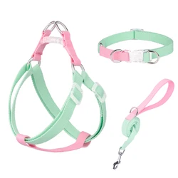 Dog Harness Leash Collar Set No Pull Adjustable Nylon Pet Harness Vest For Small Large Dogs Lead Leash French Bulldog Walking