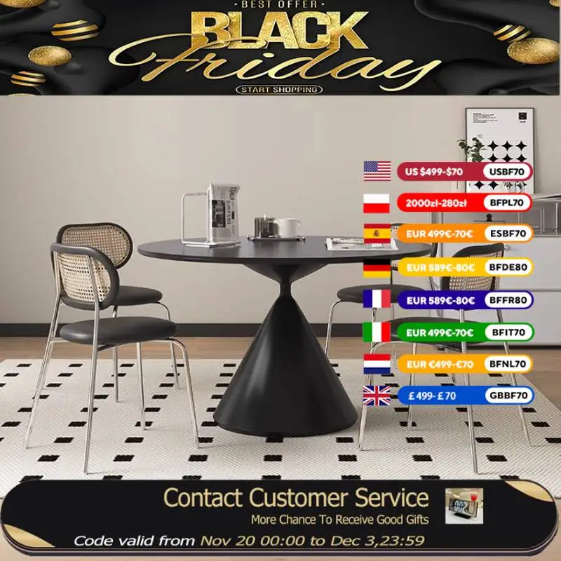 

Design Unique Dining Table Non Slip Waterproof Nordic Black Dining Table Round Modern Luxury Mesa Para Comedor Furniture Home