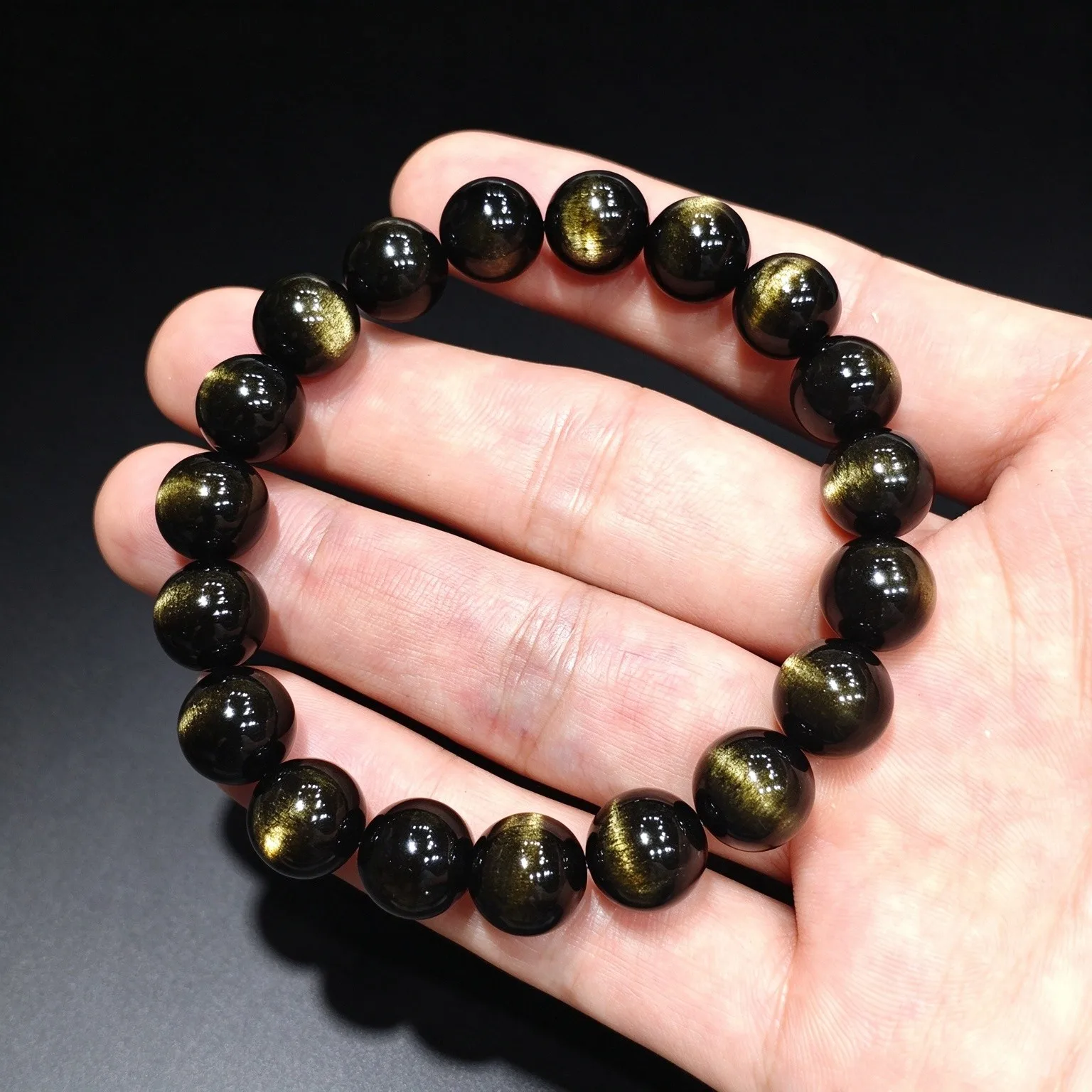 Golden Cat Eye 10mm Gold Obsidian Stretch Bracelet Natural Gemstone Bead Wristlet Aesthetic Layering Jewelry Present Gift