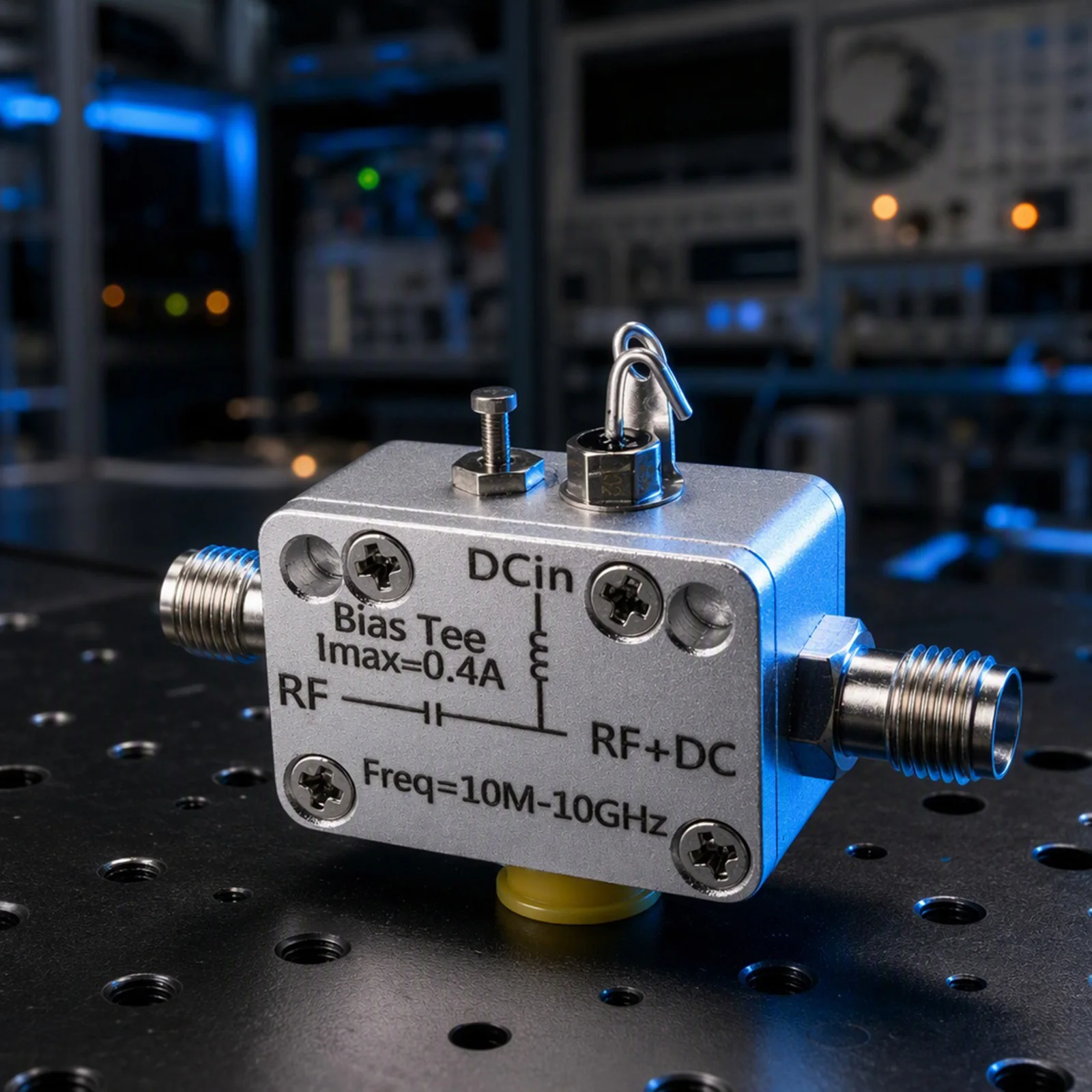 10MHz-10GHz Wideband RF Bias Tee Coaxial DC Injector for SDR for Amateur Radio 50V 0.4A Aluminum Alloy