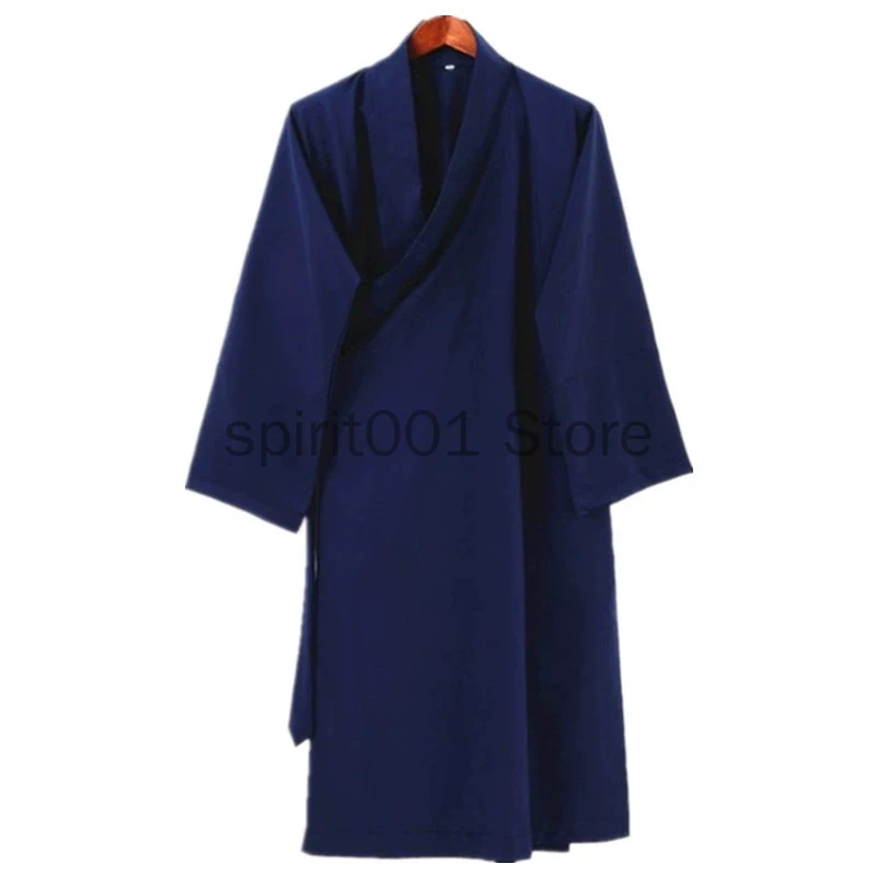 블랙 네이비 유니섹스 스님 쿵푸 로브 의상 긴 가운 성인 전통 중국 의상 빈티지 Hanfu Long Robe