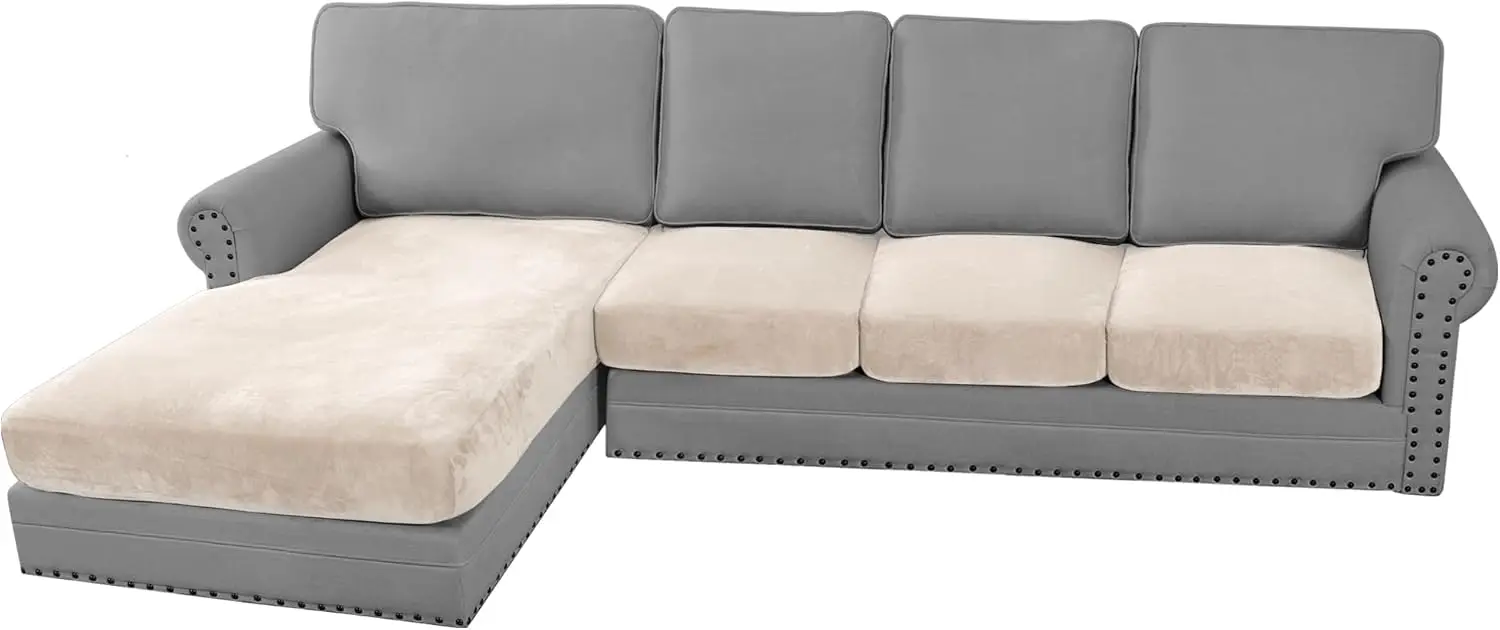 

Velvet Stretch Sectional Couch Covers - 4 Piece Sofa Seat Cushions For L Shape Sectional Couch (Large 3 Seater + 1 Chaise,