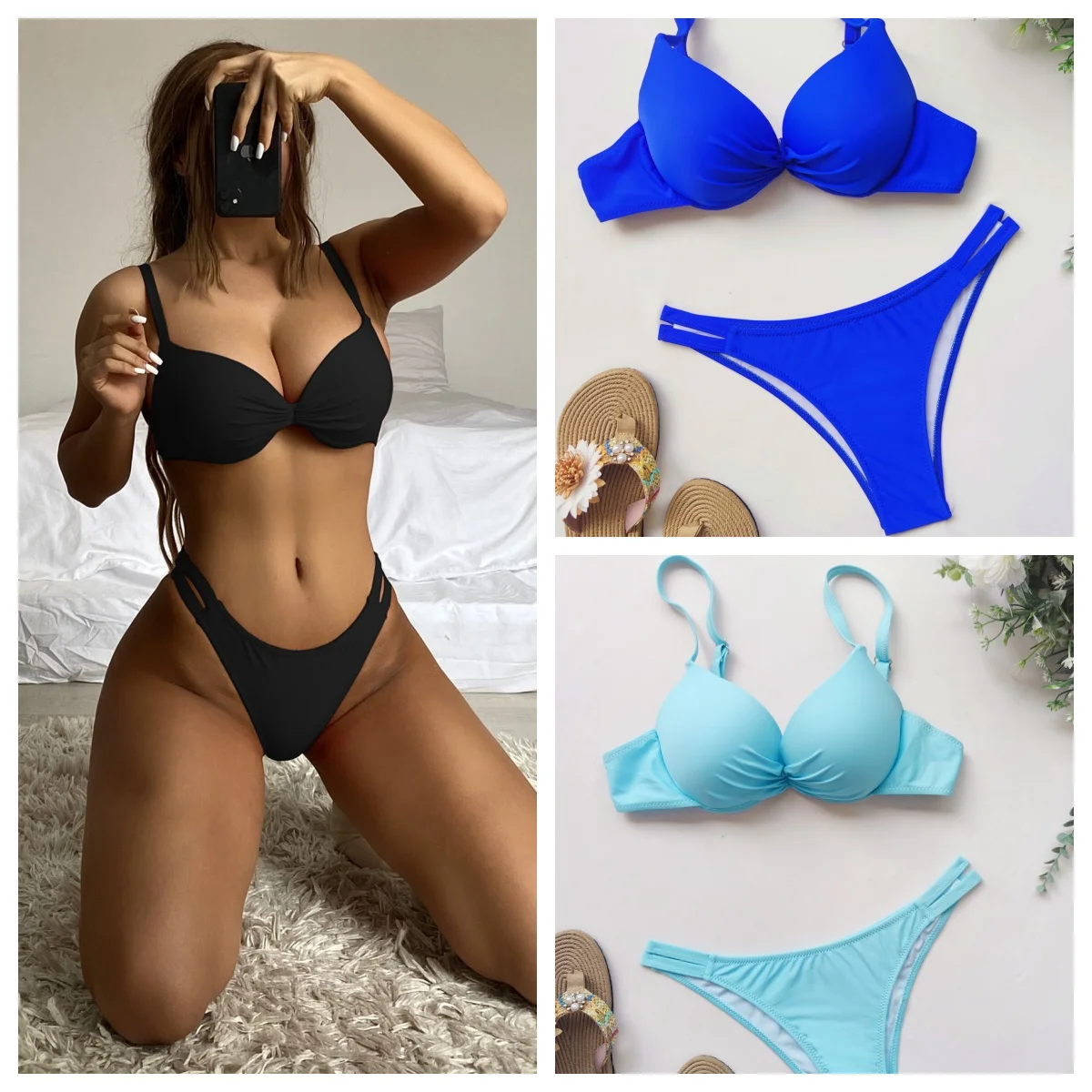 

Sexy solid color Bikini New Women Swimsuit Female Swimwear Thong Bikinis Set Brazilian Halter Beach Wear Bathing Suit