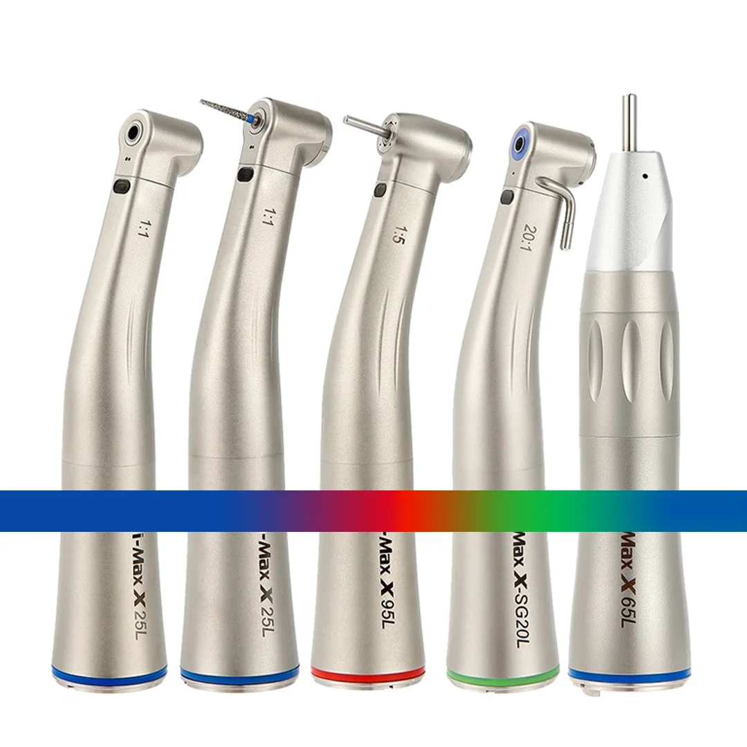 contraangulo Dental 1:5 Increasing Speed Handpiece Against Contra Angle LED Optic Fiber Quattro Spray Red Rings Dentista Tools