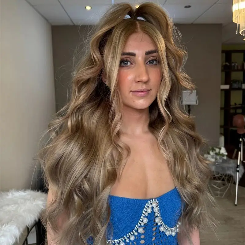 

30-дюймовый натуральный коричневый парик с необработанными волнами, 13x4, синтетические HD кружевные фронтальные парики, вечерние парики Drag Queen Lady, натуральный парик с объемной волной